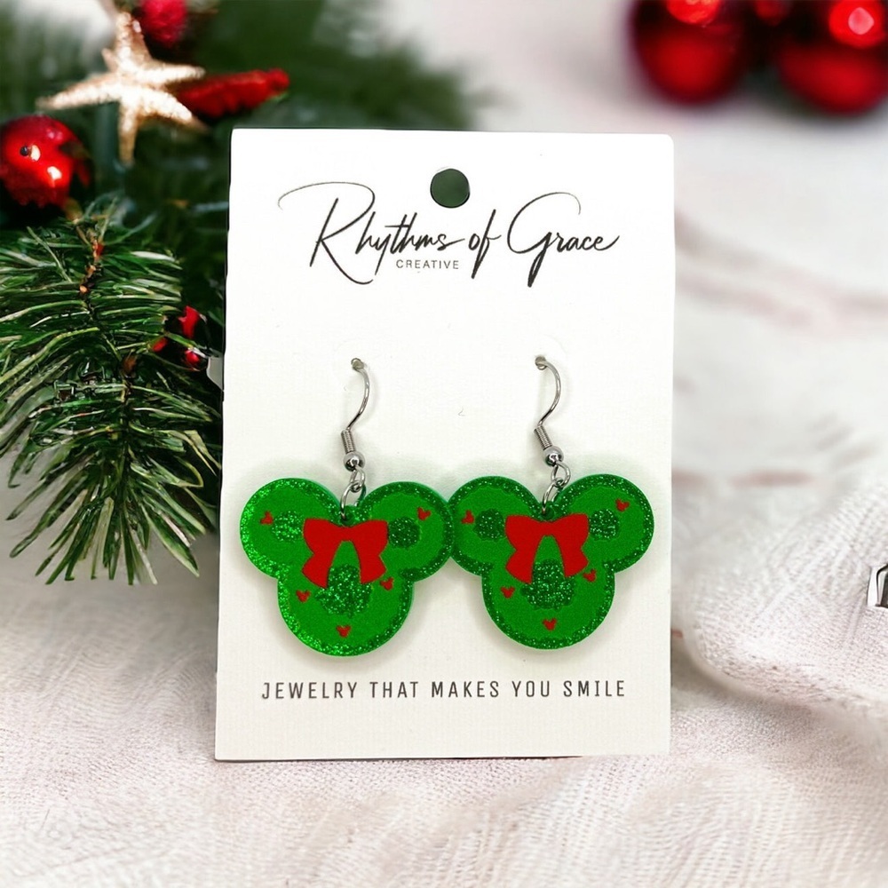 Jingle All the Way with Our Merry Mouse Dangle Earrings! NWT Mouse Ears - Picture 4 of 4